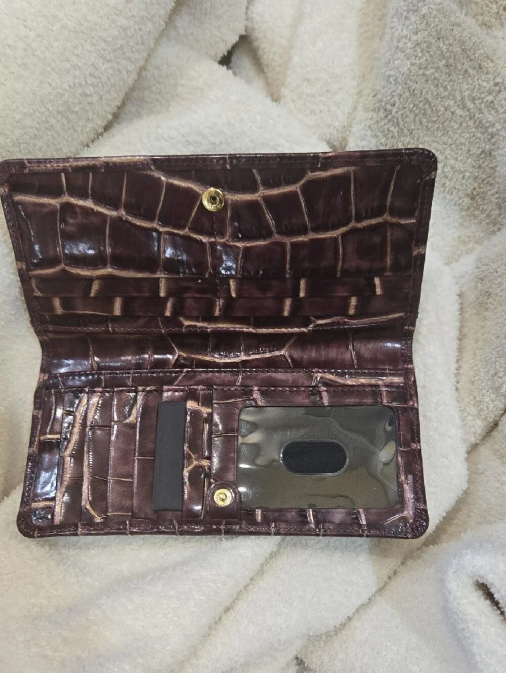 Brahmin Ady Croc-Embossed Leather Wallet Dark Brown Gold Accent New With Tags